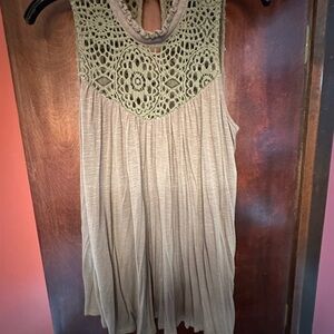 American Rag Lace Yoke Sleeveless Blouse - Beige